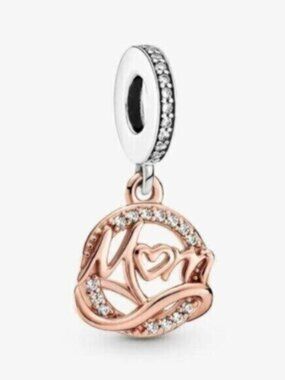 Pandora Rose Gold 'Mom' Script Dangle Charm with Clear Cubic Zirconia